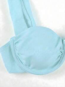 情人节春夏新款海滩度假派对藏蓝色优雅性感三件套比基尼：带衬垫抹胸上衣 + 渐变印花长裙 - 彩色 - 查看 4