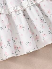 Girls' Long Sleeve Ditsy Floral Dress With Belt, Casual Wear - White - View 7