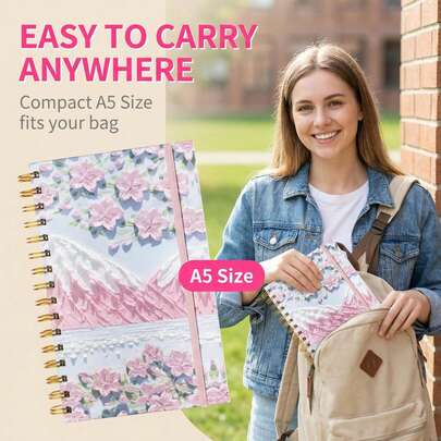 1本A5硬面笔记本，采用复古樱花图案，可爱优雅，内页可替换，适合商务办公和学生记笔记，高品质文具日记本，是母亲节礼物和学习必备品的理想之选。