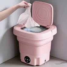 EdvElla Mini Lavadora Plegable Morada - Lavandería automática 2 en 1, portátil para alquileres y viajes. Operación sencilla, regalo práctico para estudiantes y jóvenes familias - Lavadora multifuncional rosa - Ver 3