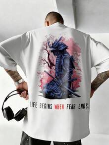 Áo thun nam tay ngắn dáng rộng phong cách đường phố Rock & Hip Hop Fractyr | Thiết kế in hình Samurai và hoa anh đào | Chất lượng gia công tinh tế | Món đồ không thể thiếu cho mùa xuân/hè | Phong cách đa năng dễ phối đồ | Món quà tuyệt vời dành cho bạn bè | Thể hiện cá tính độc đáo - trắng - Xem 2