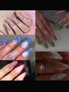 1 Set Shimmering Crystal Diamond Nail Art Glitter Kit, Holographic Glitter & Rhinestones, Purple-Blue Sequin Nail Decoration DIY - View 7