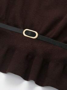 Áo len nữ màu trơn tay cánh dơi trễ vai kèm thắt lưng. - màu nâu - Xem 4