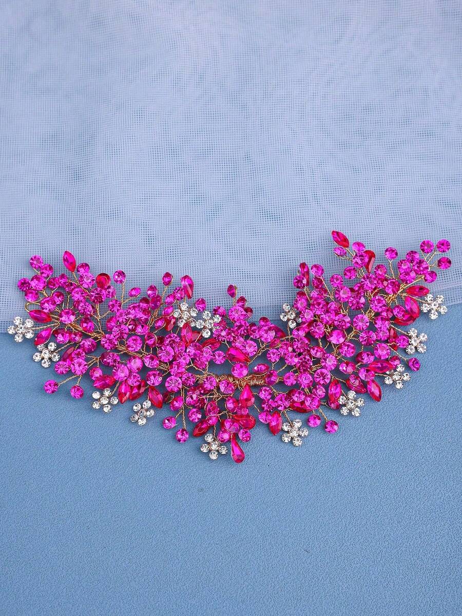 1件女士优雅水晶发箍，手工制作奢华派对/婚礼发饰，新娘/公主生日礼物 - 玫紅色 - 查看 1