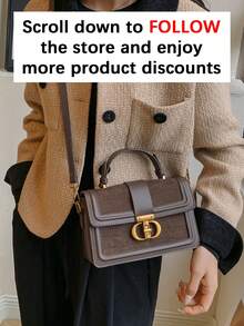 Minimalist Solid Color Vintage Patchwork Matte Faux Suede Handbag, Compact Unique Design With Exquisite Hardware, Fashionable Elegant Ladies Shoulder Bag Suitable For Commuting, Shopping, Dating, Gifting, Photography And Other Occasions - Coffee - View 3