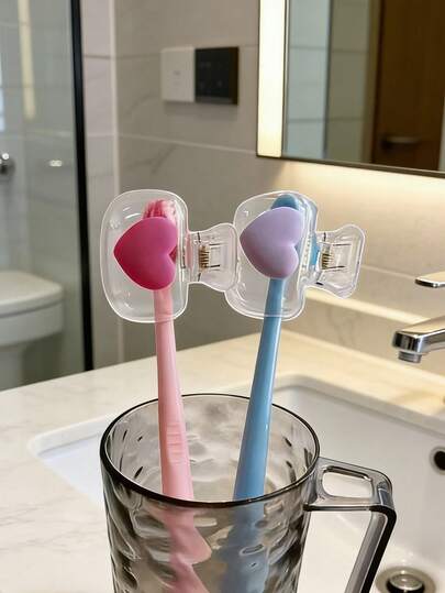 أغطية فرشاة الأسنان على شكل قلب - أغطية فرشاة أسنان سفر جميلة باللونين الوردي والبنفسجي، أغطية فرشاة أسنان نظيفة محمولة للسفر والمنزل والاستخدام اليومي، إكسسوارات أسنان ذات طابع حب لإبقاء الفرشاة نظيفة أثناء التنقل