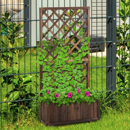 Raised Planter With Trellis, Wooden Flower Box 72.5 X 31.5 X 149.5 Cm, Ideal For Climbing Plants And Roses In The Garden. - A - View 1