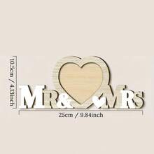 1pc Traditional Wooden Heart-Shaped Photo Frame, Suitable For Mr. & Mrs., Warm Wooden Tone, Perfect For Romantic Wedding Photos. This Rustic Style Horizontal Desktop Stand Is A Personalized Display Choice For Couples - G - View 7