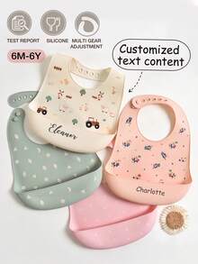 3 piezas/2 piezas/1 pieza Baberos personalizados para bebé de silicona, suaves, ajustables, fáciles de limpiar y cómodos, con patrones de lunares, granja, polígono y ramo disponibles, adecuados para niños y niñas, regalo personalizado, estilo del Día de San Valentín, para todas las estaciones - Multicolor - Ver 2