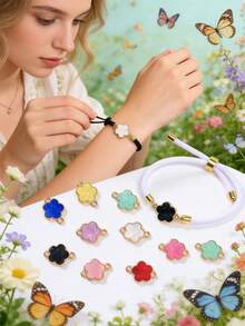 5/10/20/30/50/100/200/300/400/500pcs Multi-Color Elegant Quatrefoil Flower Double Hole Pendant, Suitable For DIY Necklace, Bracelet, Earring, Key Chain, Phone Charm, Couple Gift Jewelry Making - Five-petal Flower - View 1