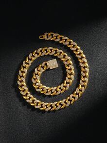 Nail Cross Pendant Iced Out Hiphop Polished Rhinestone Necklace - Gold - View 7