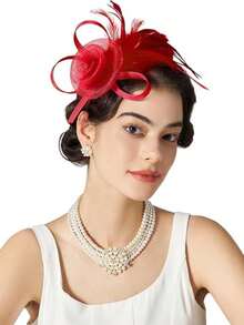 1 Peça Chapéu Fascinator Vintage Feminino dos Anos 20, 30 e 50, Headpiece com Véu Floral para Casamento, Chá da Tarde - Multicolorido - Visão 19