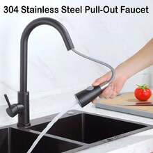 1pc Black Modern 304 Stainless Steel Multi-Function Faucet With Various Water Flow Modes, Practical Bathroom Sink, Balcony, Laundry, Toilet, Kitchen Sink, Retractable Faucet For Home, Restaurant, Hotel - Black - View 5