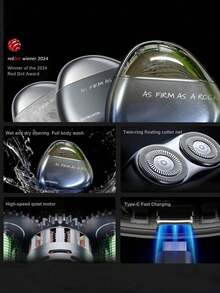 SKYWORTH 400mAh 可充电电动剃须刀，IPX7 级防水，干湿两用，全身可水洗，2 个不锈钢刀片，一键启动，灰色、银色、橙色和蓝色可选 - 彩色 - 查看 12