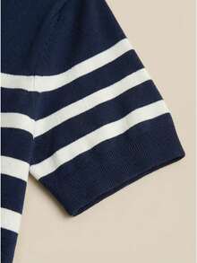 GRDR Men's Summer Knit Striped Short Sleeve Sweater, Versatile For Summer Socializing And Dining - Navy Blue - View 11