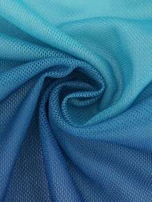Áo kiểu nữ màu xanh ombre, chất liệu lưới với họa tiết hoa kim loại và viền bèo nhún bất đối xứng, phong cách boho mùa hè, thích hợp cho kỳ nghỉ biển. - Màu xanh Cadet - Xem 5