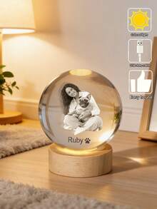 1pc Personalized Customized Photo Crystal Ball Night Light, Customized 3d Laser Engraved Crystal Ornament, LED Base With Colored Lighting,Customized Name And Text Commemorative Photo Atmosphere Light, Creative Gift, Mother'S Day, Father'S Day, Valentine'S Day Birthday Gift, Gift For Mother, Father, Lover, Baby, Bedroom, Bedside, Desk, Home Decoration Ornament - Multicolor - View 5
