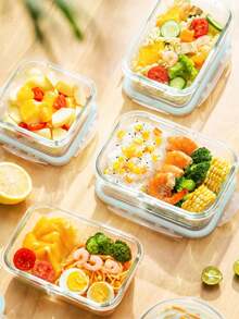 8 piece glass food storage container with leak-proof lid-seal meal preparation and bento box, refrigerator replacement storage box for microwave, oven, refrigerator and dishwasher, perfect for fruits, vegetables and salads, multi-purpose kitchenware | multi-size container | safety lock lid - Multicolor - Ver 4