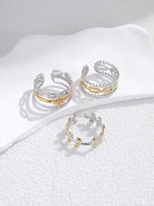 3pcs Stainless Steel Ombre Gold Open Ring Set, Suitable For Women Wear Or Gift - Yellow Gold - View 3