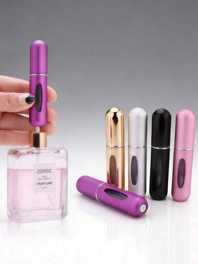 1pc/2pcs/3pcs/4pcs/5pcs 5ml Refillable Perfume Spray Bottle, Portable For Daily Use, Business Trip, And Air Travel, Leak-Proof, Non-Residue, Available In Pink, Blue, Black, Gold, Silver, Light Blue, Rose Red, Gray, Green, Red