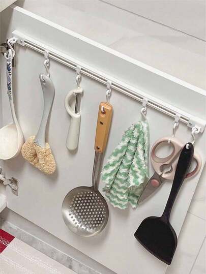 2 stuks/set Keukenorganizer voor aan de muur, eenvoudig te installeren zonder boren - Met 10 schuifhaken, handdoekrek met haken, duurzaam kunststof ontwerp, voor het ophangen van keukengerei, kastdeurhaken, organizer voor kastdeuren, badkamer- en keukenbenodigdheden, opberg- en organisatietools voor de keuken, keukenaccessoires (1 of 2 stuks beschikbaar)