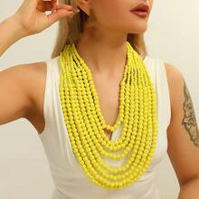 1 szt. ręcznie wykonany naszyjnik z przesadnych drewnianych koralików, styl południowoazjatycki, boho, impreza na plaży, bliskowschodnia, formalna, elegancka biżuteria vintage dla kobiet - Żółty - Zobacz 7