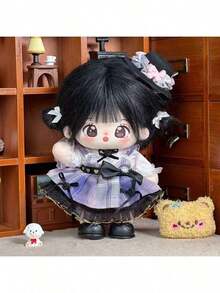 4件套20厘米棉质娃娃服装套装，可爱毛绒娃娃装扮（帽子+内衣+连衣裙+裙子），适合返校、毕业、派对、生日礼物（不含娃娃） - 彩色 - 查看 3