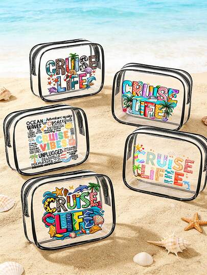 Beach Clear Makeup Bag, With Cruise Life,Travel Storage Bag With Zipper, Pvc Large Capacity Storage Bag, Travel Portable Toiletries Storage Bag,Heavy-Duty Travel Cosmetic Organizers Suitable For Women &, Cruise Toiletry Bags