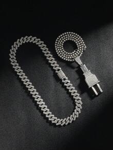 镶满水钻的充电式链项链 - 3D立体设计，嘻哈配饰 - 銀色 - 查看 6