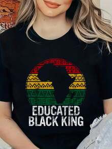 Camiseta de Enseñador con Estampado 'Rey Negro Educativo', Orgullo Africano, Mes de la Historia, Camisetas Gráficas para Mujer - Negro - Ver 6