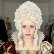 Women's Short Golden Curly Beehive Wig With Bangs, 18th Century Colonial Era Lady Role Play Wig, Party Costume Wig, Fluffy Curly Wavy Updo Wig, Colonial Era Princess Wig, 18th Century Queen Wig, Fluffy High-Temperature Resistant Synthetic Fiber Wig, Fluffy Large Curl Golden Wig - Gold - View 12