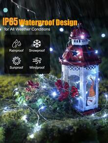 1串LED铜线灯串 - 50/100/200/300颗LED灯珠，USB供电，8种灯光模式，定时，可调光，7/12/22/32英尺，USB仙女灯，适用于卧室、节日、家居、生日、派对、婚礼、露营、花园、圣诞节、节日装饰，室内/室外，四季皆宜（暖白/白/彩色） - 紅白色 - 查看 5