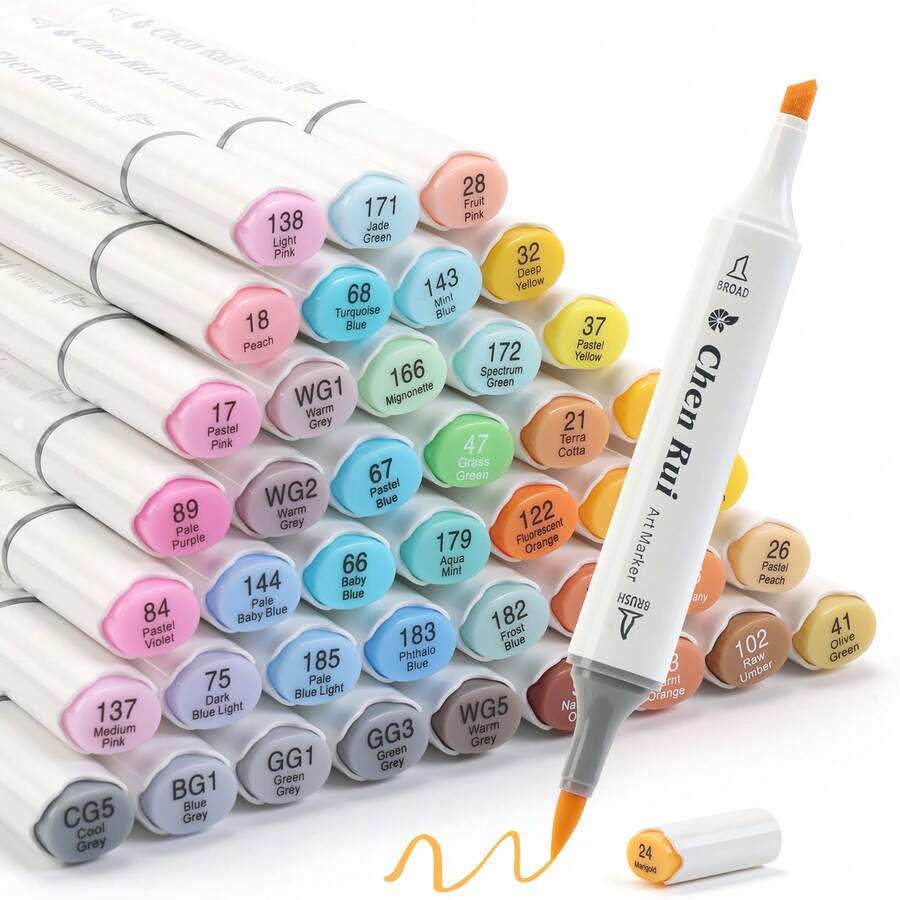 Chen Rui 168/120/80/60/48 Colores Rotuladores de Arte con Punta de Pincel y Punta Biselada Doble para Libros de Colorear para Adultos, Ilustración, Regalos para Artistas Adultos - Recargables - Multicolor - Ver 1