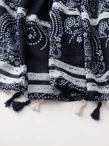 1pc Women's Retro Versatile Elegant Cashew Flower Pattern Scarf With Tassels, Long Shawl For Travel, Daily Wear, Air-Conditioned Room, Versatile - Multicolor - View 8