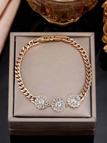 1pc Luxury Rhinestone Flower Cuban Link Bracelet For Women, Niche Elegant Versatile Commuter Jewelry - Bracelet - View 6
