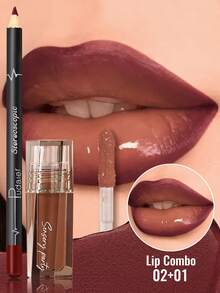 Pudaier 3 PCS Hydrating Lip Gloss & Lip Liner Set Lip Combo - Define Our Lips With 3D Precision Achieve Dewy Look For Any Occasion Perfectly Versatle For Every Makeup Style - BỘ 3 MÓN - Xem 4