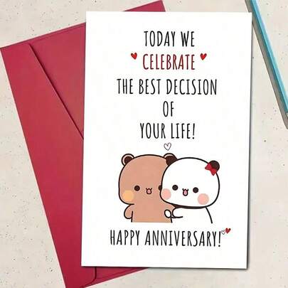 A Fun Birthday Card, A Happy Anniversary Card For Dudu Bear And Bubu Panda, A Creative Greeting Card For Family, Friends, And Colleagues, A Birthday Card With An Envelope, A Unique Birthday Postcard.