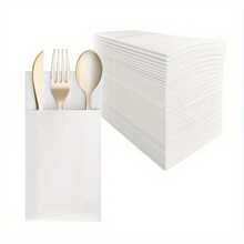 (50/100 Sheets) Cloud White Textured Linen Disposable Napkin Set With Built-In Cutlery Bag - Highly Absorbent, Elegant Table Setting, Suitable For Tents, Patios, Weddings, Hotels, Restaurants, Bars, Parties And Special Occasions | Exquisite Table Setting | Cutlery Storage Design, Ramadan And Eid Gifts, Presents, Home Decor, Murals, Paintings, Textiles, Incense Burners, Kitchenware, Kitchen Utensils, Gifts And Giveaways - Multicolor - View 13