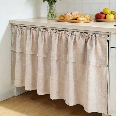 1 pièce Rideau de cuisine à franges beige, rideau à franges transparentes de luxe, rideau à poche de tringle semi-occultant pour salon et chambre à coucher, réduction du bruit et protection UV, rideau de décoration d'intérieur, convient à toutes les saisons (poids du tissu 190g)