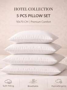 Hotel Collection 5 Pcs Pillow Set 50x70 Cm – Luxury Soft Microfiber Filling, Breathable & Hypoallergenic, Hotel Quality Bed Pillows For Bedroom – Made In Turkey - White - View 3