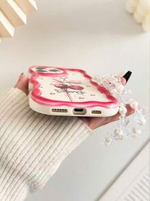 奶油色纹理波浪边亮面樱桃彩绘防震手机壳，配手工串珠手链配件，兼容 16/11/16 Pro/16 Plus/16 Pro Max/16 e/15 Pro Max/13/14/12/XS/XR/7G/8P、Galaxy S25/S25 Plus、11/12 Pro/12/12 X/13 Pro/14 Pro/15 Pro、10/9/Note9/12c/Note11 Pro/Note8 Pro，国际版，非国内版 - 彩色 - 查看 4