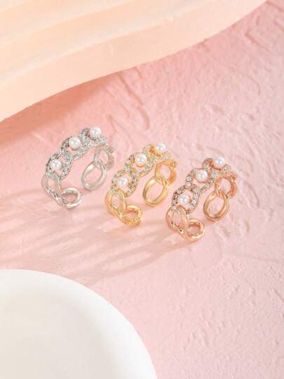 1pc/3pcs/Set Cute Exquisite Copper Inlaid Zirconia Abs Faux Pearl Decoration Ring Girls' Ring Decoration Accessories Jewelry Accessories Party Decoration Jewelry