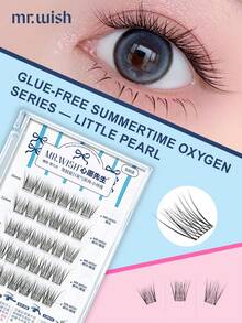 30pcs Glue-Free Faux Lashes With Small Pearls - Natural Slightly Curled Soft Lashes, Inspired By Europen Style, 15° Curl, Natural Baby Lashes, Slouchy Lash Extension, Segmented MR.WISH Fake Eyelashes - No Curl - View 2