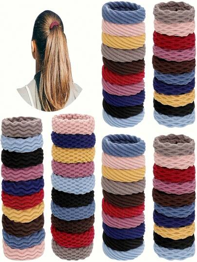 50/10pcs Seamless Elastic Hair Ties Suitable For Thick Curly Hair Women, Non-Slip Striped Embroidered Ponytail Holders Soft Hair Accessories For Daily, Work, Sports, Yoga, Wavy Knotted Hair Ties, Gift For Women On Valentine's Day, Mother's Day