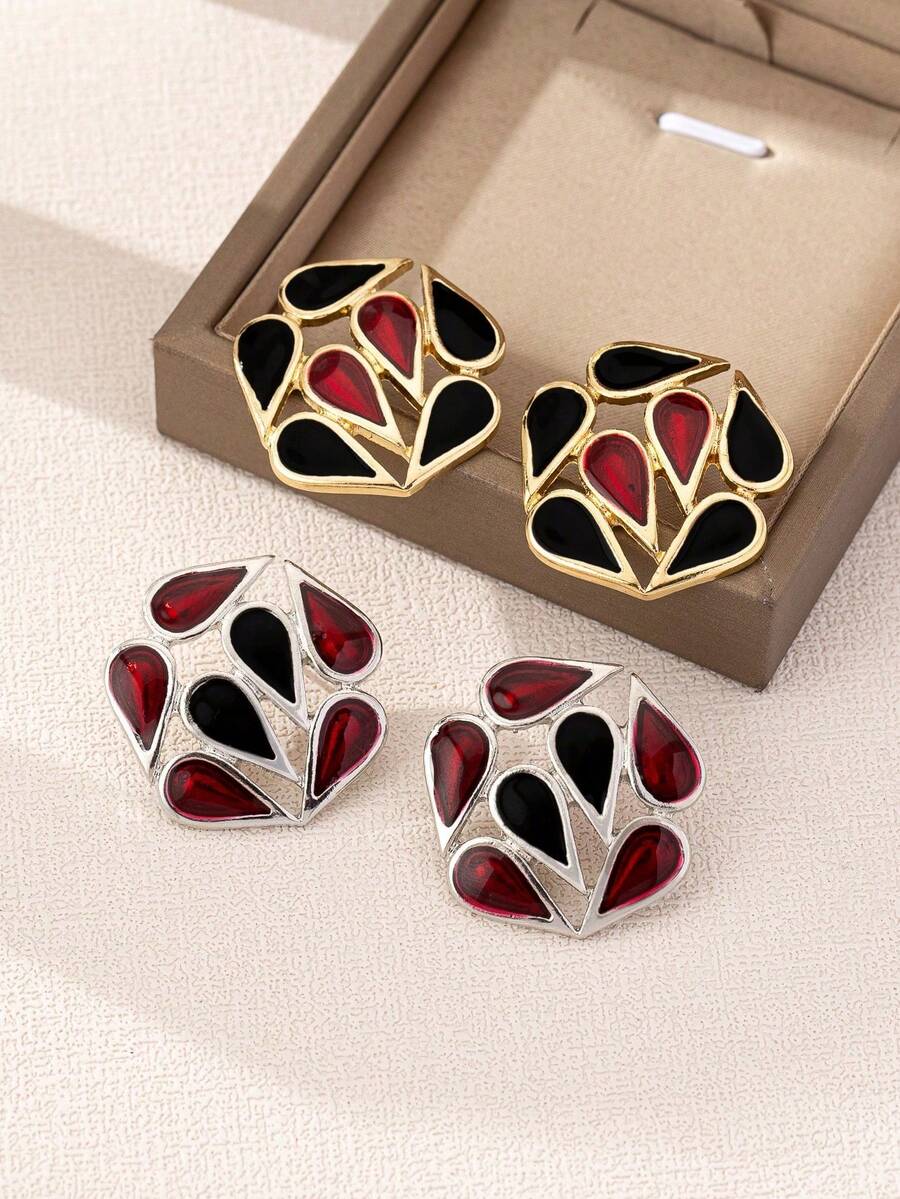 1 par de pendientes de aro de gota elegantes de material de aleación de zinc, de colores múltiples, adecuados para uso diario, fiesta, casual y vacaciones de las mujeres - pendientes de gota de agua - Ver 1