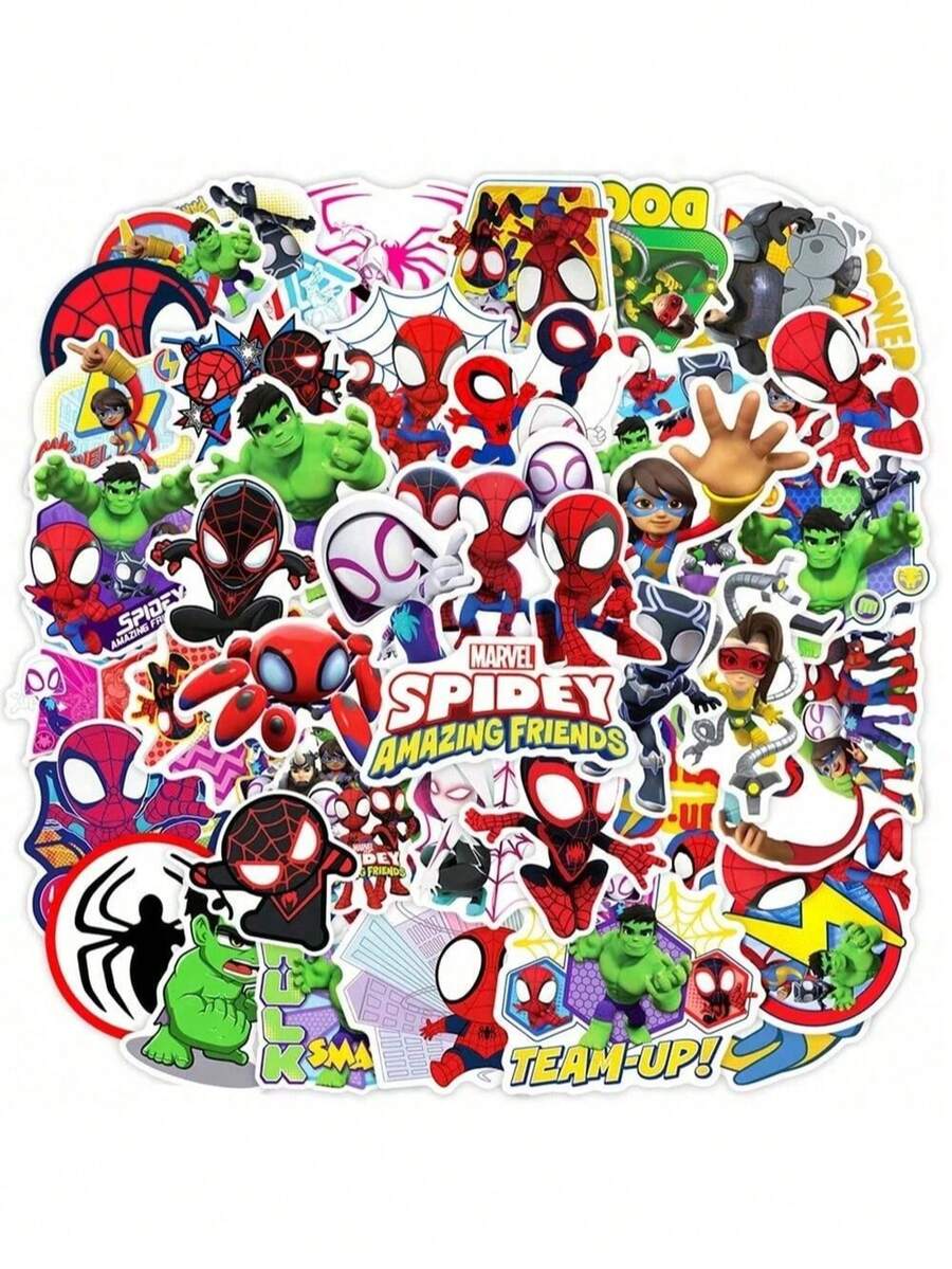 Marvel 50pcs, Interesting Spider Man Stickers, Cute Spider Man Stickers, Beautifully Decorated Small Stickers For Anime And Movie Peripherals, Suitable For Smartphones, Indoor Room Decoration, Laptops, Water Bottles, Notebooks, Bumpers, Skateboards, Phone Cases And Back To School Decoration, Parties. Decorative Stickers Are Suitable For Various Scenarios And Scratch Resistant (Some Styles Are Random) - Multicolor - View 1