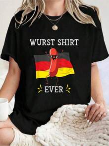 100% Cotton Wurst Ever Funny Oktoberfest German Sausage Germany T-Shirt Women's Men's Graphic Tee Comfort Crew Neck Summer Vacation Tops - màu đen - Xem 1