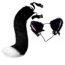 Halloween Animal Ear & Tail Set, Anime Cat Ear Headband, Cat Ear Headband, Fox Tail Accessory, Cosplay Props, Handmade Realistic Cat Ear Headband, Bells Collar - Multicolor - View 9