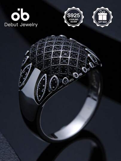 خاتم فضة إسترليني عيار 925 مصنوع يدويًا في تركيا للنساء، مرصع بزركونيا مكعبة سوداء اصطناعية، مناسب للجنسين، تصميم مربع كلاسيكي فريد، مجوهرات حامية، هدية عيد الحب وعيد الميلاد، مع علبة هدايا