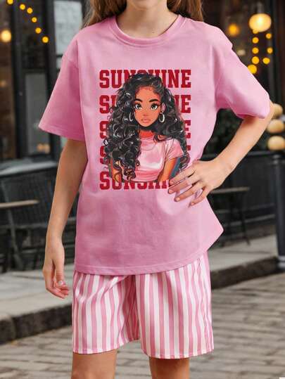 1pc Sunshine Girl Positive Confident Print Short Sleeve T-Shirt, Student Young Girl Summer Clothing